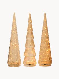 Sapins de Noël LED à piles avec fonction minuterie Cristal, 3 élém., Verre, Brun clair, transparent, Ø 9 x haut. 35 cm