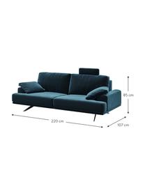 Divano 2 posti in velluto blu scuro Prado, Rivestimento: 100% velluto di poliester, Sottostruttura: compensato, legno di fagg, Piedini: metallo verniciato, Blu scuro, Larg. 220 x Alt. 107 cm