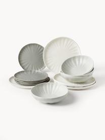 Vajilla con relieves Sali, 4 comensales (12 pzas.), Porcelana, Off White, tonos grises, 4 comensales (12 pzas.)