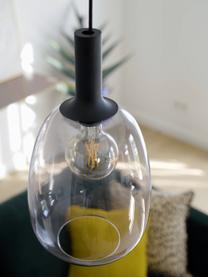 Klein nachtlampje Milford in Scandinavische stijl, Lampenkap: glas, Baldakijn: gecoat metaal, Zwart, grijs, Ø 23 x H 43 cm