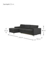 Sofa rozkładana Cucita (3-osobowa), Tapicerka: tkanina (100% poliester) , Stelaż: lite drewno sosnowe z cer, Nogi: metal lakierowany, Antracytowa tkanina, S 274 x G 164 cm, lewostronna