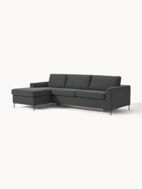 Sofa rozkładana Cucita (3-osobowa), Tapicerka: tkanina (100% poliester) , Stelaż: lite drewno sosnowe, Nogi: metal lakierowany Ten pro, Antracytowa tkanina, S 274 x G 164 cm, prawostronna