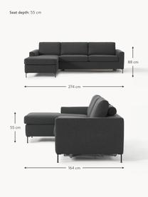 Schlafsofa Cucita (3-Sitzer) mit Matratze, Bezug: Webstoff (100% Polyester), Gestell: Massives Kiefernholz, Füße: Metall, lackiert Dieses P, Webstoff Anthrazit, B 274 x T 164 cm, Eckteil rechts