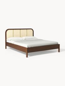 Cama de madera Jones, con cabecero, Estructura: madera de roble y de pino, Patas: madera de roble maciza, Madera de roble, An 140 x L 200 cm