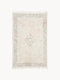 Ručne tkaný bavlnený koberec so strapcami Fionn, Svetlobéžová, čierna, Š 80 x D 150 cm (veľkosť XS)