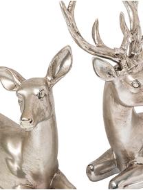Set 2 renne decorative Reindeer, alt.15 cm, Resina, Argento, effetto vintage, Larg. 15 x Alt. 15 cm