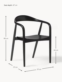 Chaise en bois à accoudoirs Angelina, Bois de frêne laqué, certifié FSC®
Contreplaqué laqué, certifié FSC®, Noir, larg. 57 x haut. 80 cm