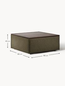 Sofa-Hocker Lennon aus Bouclé mit Stauraum, Bezug: Bouclé (80 % Polyester, 2, Tablett: Eichenholz, Spannplatte m, Gestell: Spanplatte, mitteldichte , Bouclé Olivgrün, dunkles Eichenholz, B 88 x T 88 cm