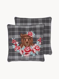 Funda de cojín bordada Bear, 100% algodón, Gris oscuro, multicolor, An 45 x L 45 cm