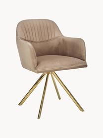 Silla giratoria con reposabrazos de terciopelo Lola, Tapizado: terciopelo de poliéster A, Patas: metal galvanizado, Terciopelo beige, dorado, An 53 x F 55 cm