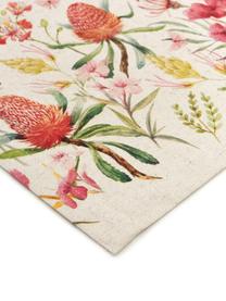 Tafelloper Caleo met zomers bloemen motief, 85% katoen, 15% linnen, Beige, met patroon, B 40 x L 145 cm