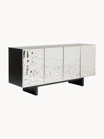 Credenza in acciaio inossidabile Caldera, Ripiano: finitura in legno di fras, Argentato, nero, Larg. 160 x Alt. 78 cm