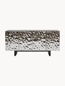 Credenza in acciaio inossidabile Caldera, Ripiano: finitura in legno di fras, Argentato, nero, Larg. 160 x Alt. 78 cm