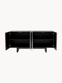 Credenza in acciaio inossidabile Caldera, Ripiano: finitura in legno di fras, Argentato, nero, Larg. 160 x Alt. 78 cm