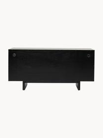Dressoir Caldera van edelstaal, Plank: essenhoutfineer, vezelpla, Zilverkleurig, zwart, B 160 x H 78 cm