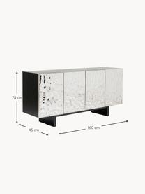 Credenza in acciaio inossidabile Caldera, Ripiano: finitura in legno di fras, Argentato, nero, Larg. 160 x Alt. 78 cm