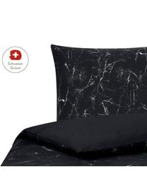 Baumwollperkal-Bettdeckenbezug Malin mit Marmor-Muster, Webart: Perkal Fadendichte 200 TC, Schwarz, Weiss, B 160 x L 210 cm
