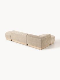 Modulares Ecksofa Natalie aus Teddy-Bouclé, Bezug: Teddy-Bouclé (100 % Polye, Gestell: mitteldichte Holzfaserpla, Sockel: Massives Buchenholz, lack, Teddy-Bouclé Beige, helles Buchenholz, B 337 x T 197 cm, Eckteil links