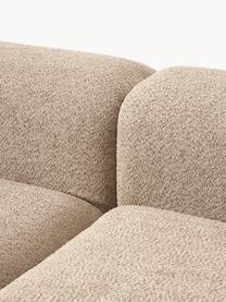 Modulares Ecksofa Natalie aus Teddy-Bouclé, Bezug: Teddy-Bouclé (100 % Polye, Gestell: mitteldichte Holzfaserpla, Sockel: Massives Buchenholz, lack, Teddy-Bouclé Beige, helles Buchenholz, B 337 x T 197 cm, Eckteil links