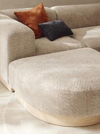 Modulares Ecksofa Natalie aus Teddy-Bouclé, Bezug: Teddy-Bouclé (100 % Polye, Gestell: mitteldichte Holzfaserpla, Sockel: Massives Buchenholz, lack, Teddy-Bouclé Beige, helles Buchenholz, B 337 x T 197 cm, Eckteil links