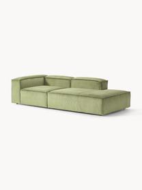 Chaise longue componibile in velluto a coste Lennon, Rivestimento: velluto a coste (92% poli, Struttura: legno di pino massiccio, , Piedini: plastica Questo prodotto , Velluto a coste verde oliva, Larg. 269 x Prof. 119 cm, schienale a destra