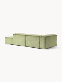 Chaise longue componibile in velluto a coste Lennon, Rivestimento: velluto a coste (92% poli, Struttura: legno di pino massiccio, , Piedini: plastica Questo prodotto , Velluto a coste verde oliva, Larg. 269 x Prof. 119 cm, schienale a destra