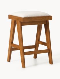 Tabouret de bar rembourré Sissi, Tissu blanc crème, chêne foncé, larg. 46 x haut. 69 cm