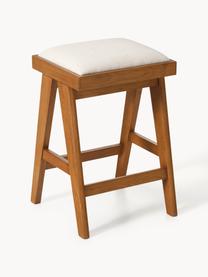 Tabouret de bar rembourré Sissi, Tissu blanc crème, chêne foncé, larg. 46 x haut. 69 cm