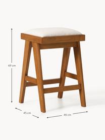 Tabouret de bar rembourré Sissi, Tissu blanc crème, chêne foncé, larg. 46 x haut. 69 cm