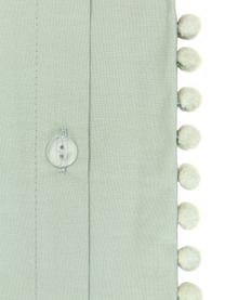 Katoenen dekbedovertrek Bommy met pompoms, Groen, 140 x 200 cm + 1 kussenhoes 70 x 60 cm