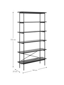 Regal Angus, Gestell: Metall, beschichtet, Holz, schwarz lackiert, B 94 x H 172 cm