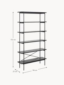 Scaffale Angus, Struttura: metallo rivestito, Ripiani: pannello MDF (fibra a med, Legno, nero verniciato, Larg. 94 x Alt. 172 cm