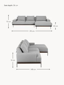 Divano angolare con piedini in metallo Brooks, Rivestimento: poliestere Il rivestiment, Struttura: legno di pino massiccio, Cornice: legno di pino laccato, Piedini: metallo verniciato a polv, Tessuto grigio, Larg. 315 x Prof. 148 cm, chaise-longue a sinistra