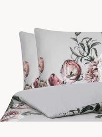 Biancheria da letto in raso di cotone Blossom, Grigio chiaro, multicolore, 155 x 200 cm + 1 federa 50 x 80 cm