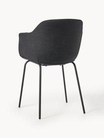 Krzesło z podłokietnikami Fiji, Tapicerka: poliester Dzięki tkaninie, Stelaż: metal malowany proszkowo, Czarna tkanina, S 58 x G 56 cm