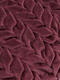 Cuscino in velluto rosso vino con superfice arruffata Smock, Rivestimento: 100% velluto di cotone, Rosso, Larg. 30 x Lung. 50 cm