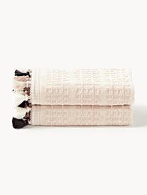 Toalla de terciopelo con flecos Tallulah, tamaños diferentes, Beige, tonos blancos y beige, Toallas lavabo, An 50 x L 100 cm, 2 uds.