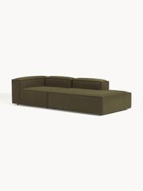 Chaise longue componibile in bouclé Lennon, Rivestimento: bouclé (100% poliestere) , Struttura: legno di pino massiccio, , Piedini: plastica Questo prodotto , Bouclé verde oliva, Larg. 269 x Prof. 119 cm, schienale a destra