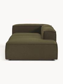 Modulaire chaise longue Lennon uit bouclé, Bekleding: bouclé (100% polyester) M, Frame: massief grenenhout, multi, Poten: kunststof Dit product is , Bouclé olijfgroen, B 269 x D 119 cm, armleuning rechts