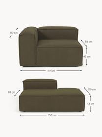 Modulaire chaise longue Lennon uit bouclé, Bekleding: bouclé (100% polyester) M, Frame: massief grenenhout, multi, Poten: kunststof Dit product is , Bouclé olijfgroen, B 269 x D 119 cm, armleuning rechts