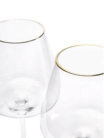 Ručne fúkané poháre na červené víno so zlatým okrajom Ellery, 4 ks, Sklo, Priehľadná so zlatým okrajom, Ø 11 x V 23 cm