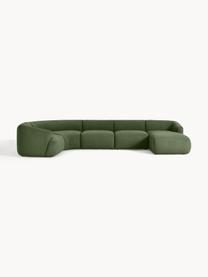 Modulární bouclé sedací souprava Sofia, Tmavě zelená, Š 404 cm, H 231 cm, pravé rohové provedení
