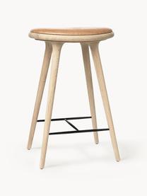 Eichenholz-Barhocker High Stool, Gestell: Eichenholz, geseift, Bezug: Leder, Leder Hellbraun, Eichenholz, B 45 x H 69 cm