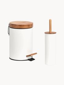 Scopino WC Tallin, Contenitore: metallo rivestito, Coperchio: bambù, Bianco, legno chiaro, Ø 10 x Alt. 38 cm