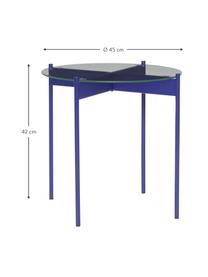 Mesa auxiliar redonda de metal Beam, tablero de vidrio, Tablero: vidrio estampado en efect, Estructura: metal recubierto, Azul oscuro, Ø 45 x Al 42 cm