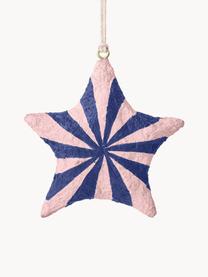 Adornos navideños estrella Bomuld, 4 uds., Tejido de algodón, Rosa claro, azul royal, Ø 9 x Al 9 cm