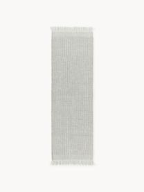 Tapis de couloir tissé à plat avec franges Ryder, 100 % polyester, certifié GRS, Gris clair, blanc, larg. 80 cm x long. 250 cm