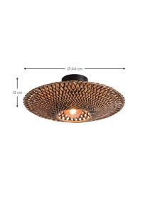 Boho plafondlamp Kalimantan, Lampenkap: bamboe, Baldakijn: gecoat metaal, Bruin, zwart, Ø 44 x H 12 cm