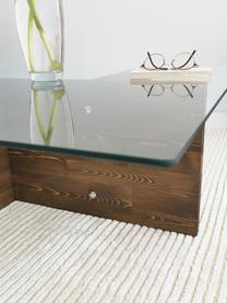 Mesa de centro Glory, tablero de cristal, Tablero: vidrio laminado, Patas: aglomerado recubierto de , Marrón, transparente, An 90 x Al 40 cm