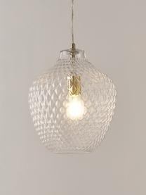 Lámpara de techo pequeña de vidrio Lee, Pantalla: vidrio, Anclaje: metal cromado, Cable: plástico, Latón, transparente, Ø 27 x Al 33 cm